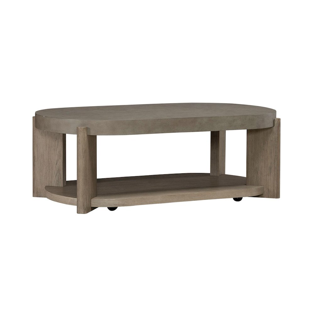 Affinity Oval Cocktail Table with Casters Dusty Taupe Faux Concrete Tops