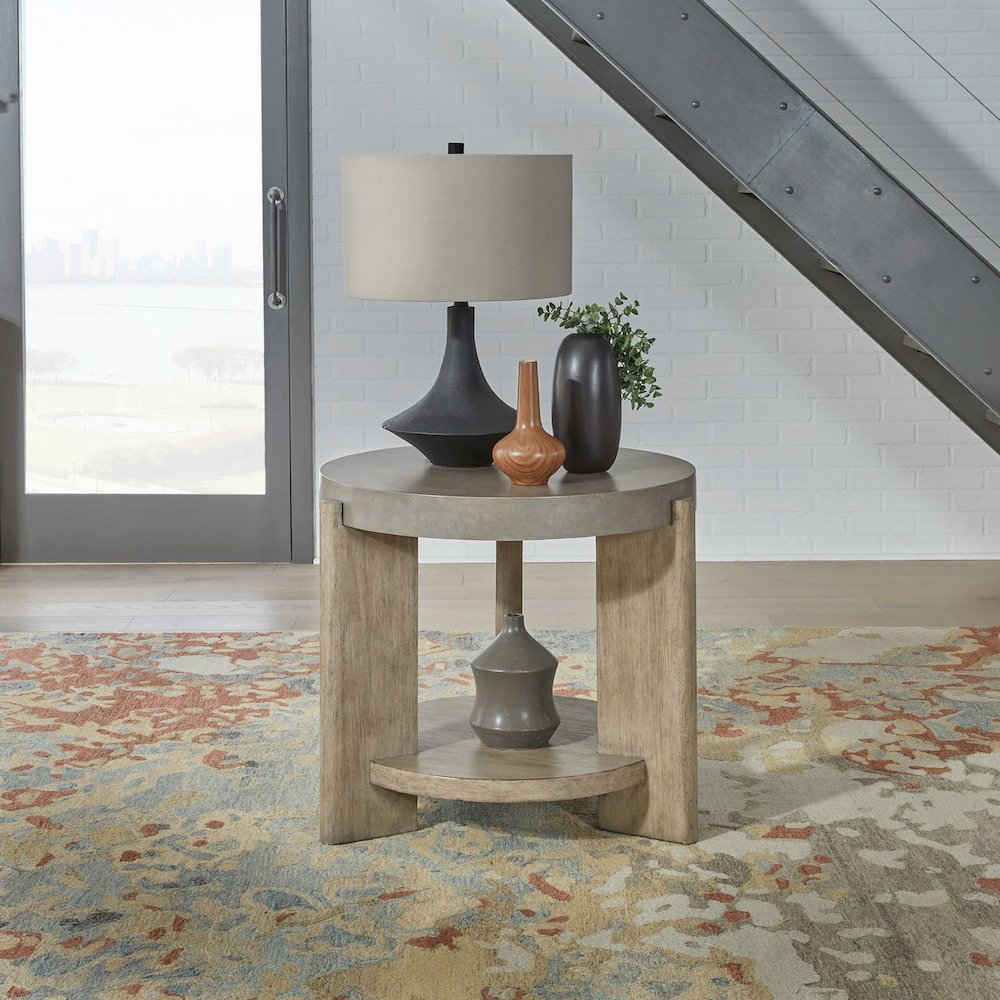 Affinity Round End Table for Living Room - Dusty Taupe Faux Concrete Tops