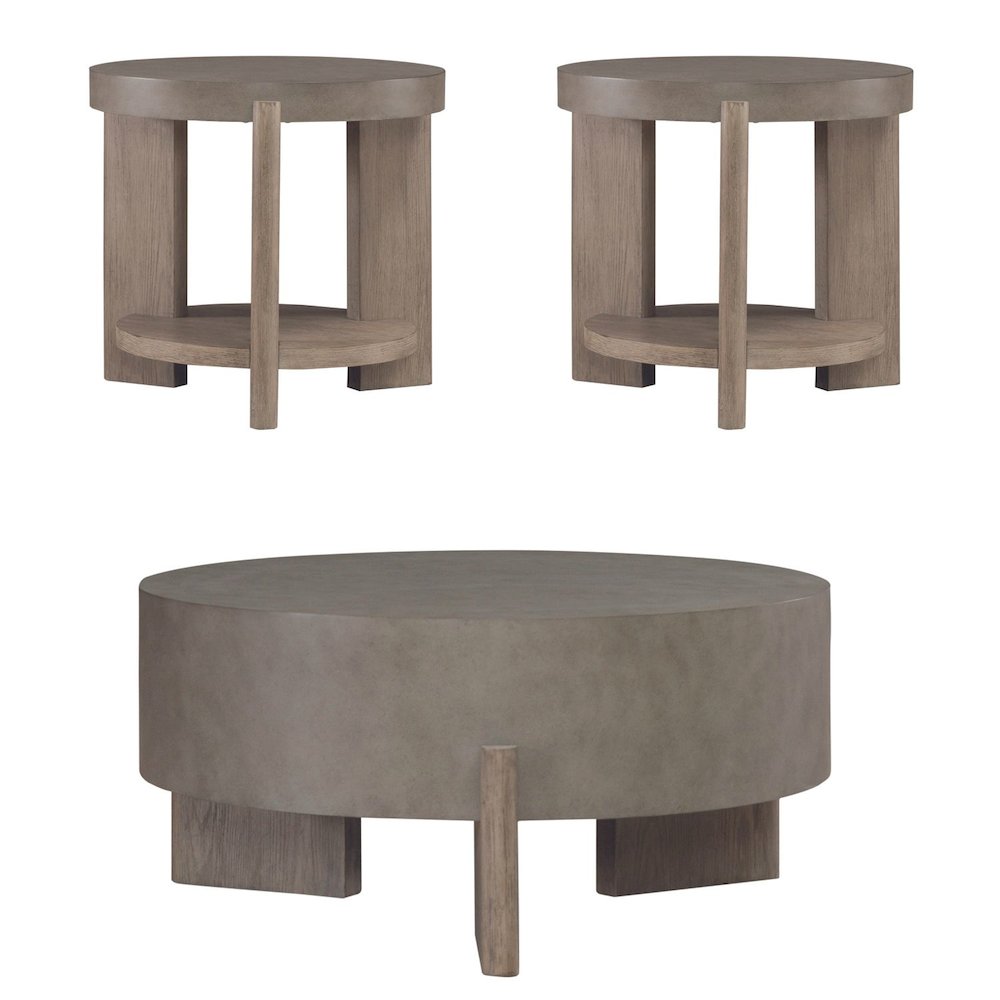 Affinity 3 Piece Set - Round Cocktail Table, 2 End Tables - Dusty Taupe Faux