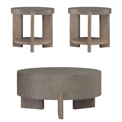 Affinity 3 Piece Set - Round Cocktail Table, 2 End Tables - Dusty Taupe Faux