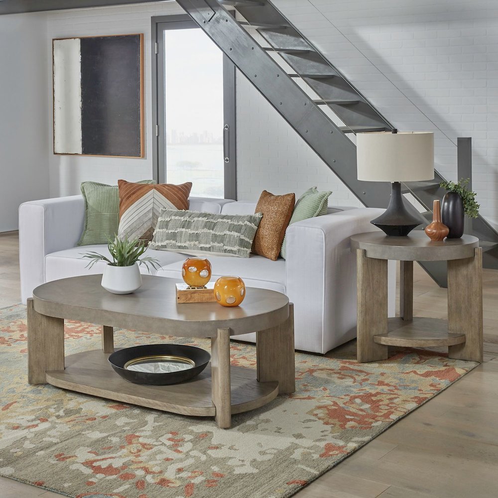 Affinity Opt 3 Piece Set - Oval Cocktail Table, 2 End Tables - Dusty Taupe Faux