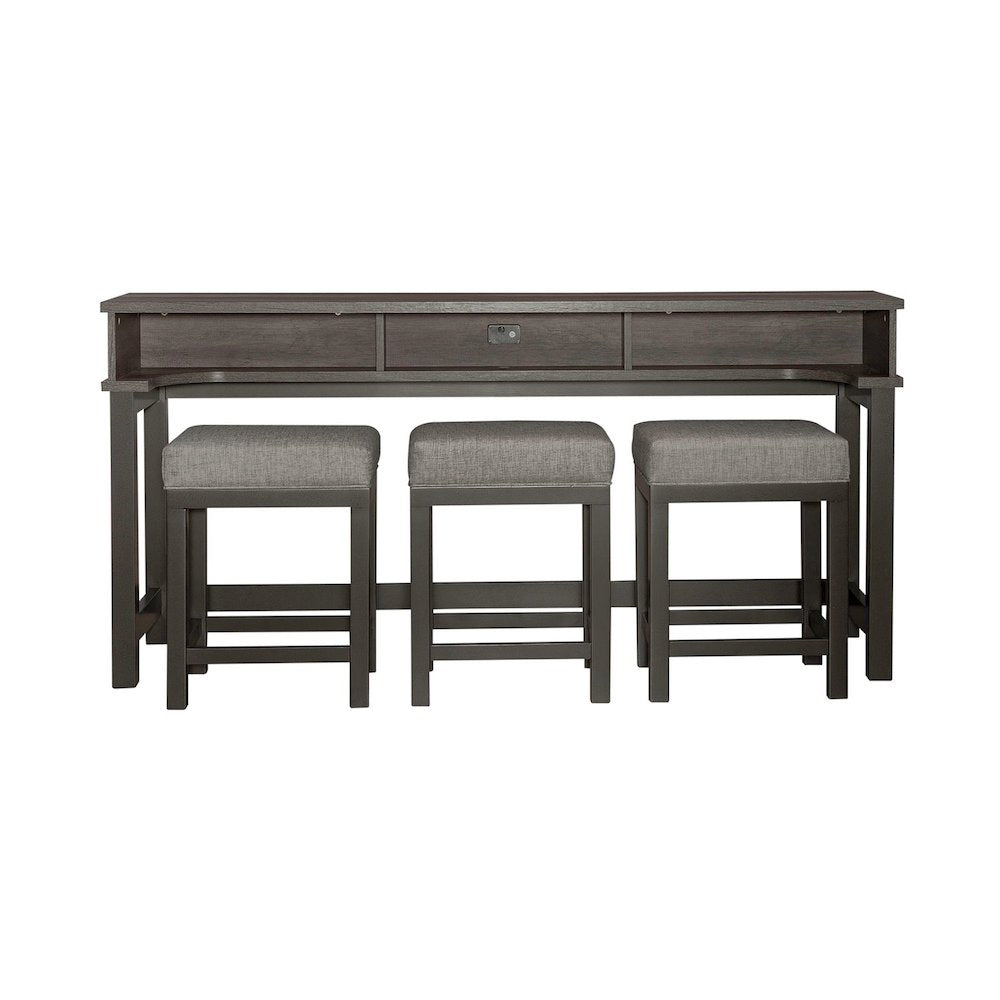 4 Pc Console Table Set with 3 Stools - AC USB Charging Station - Graystone