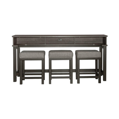 4 Pc Console Table Set with 3 Stools - AC USB Charging Station - Graystone