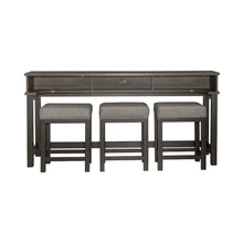 4 Pc Console Table Set with 3 Stools - AC USB Charging Station - Graystone