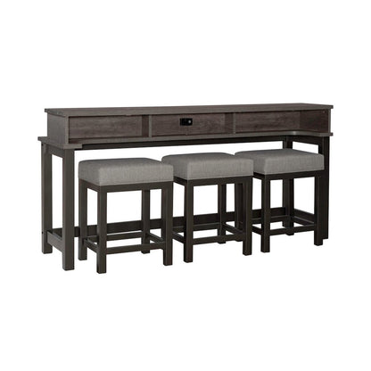 4 Pc Console Table Set with 3 Stools - AC USB Charging Station - Graystone