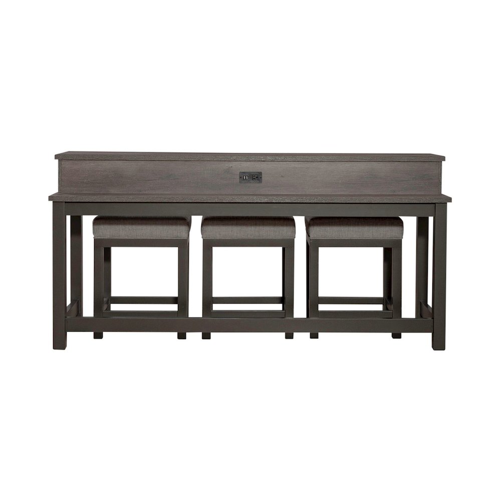 4 Pc Console Table Set with 3 Stools - AC USB Charging Station - Graystone