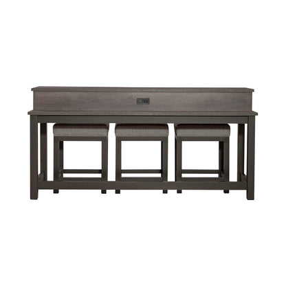 4 Pc Console Table Set with 3 Stools - AC USB Charging Station - Graystone
