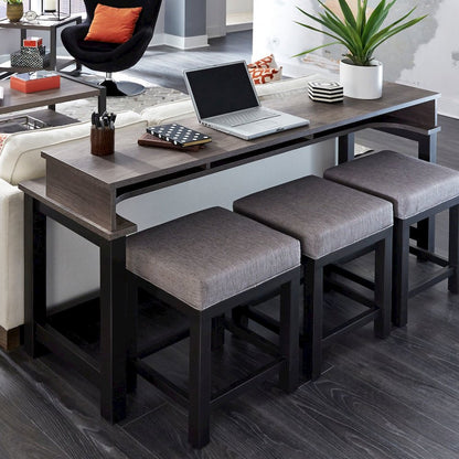 4 Pc Console Table Set with 3 Stools - AC USB Charging Station - Graystone