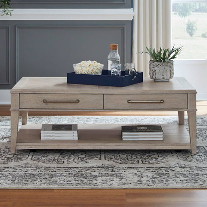 Rectangular Drawer Cocktail Table for Living Room - Sanctuary White Oak Wood