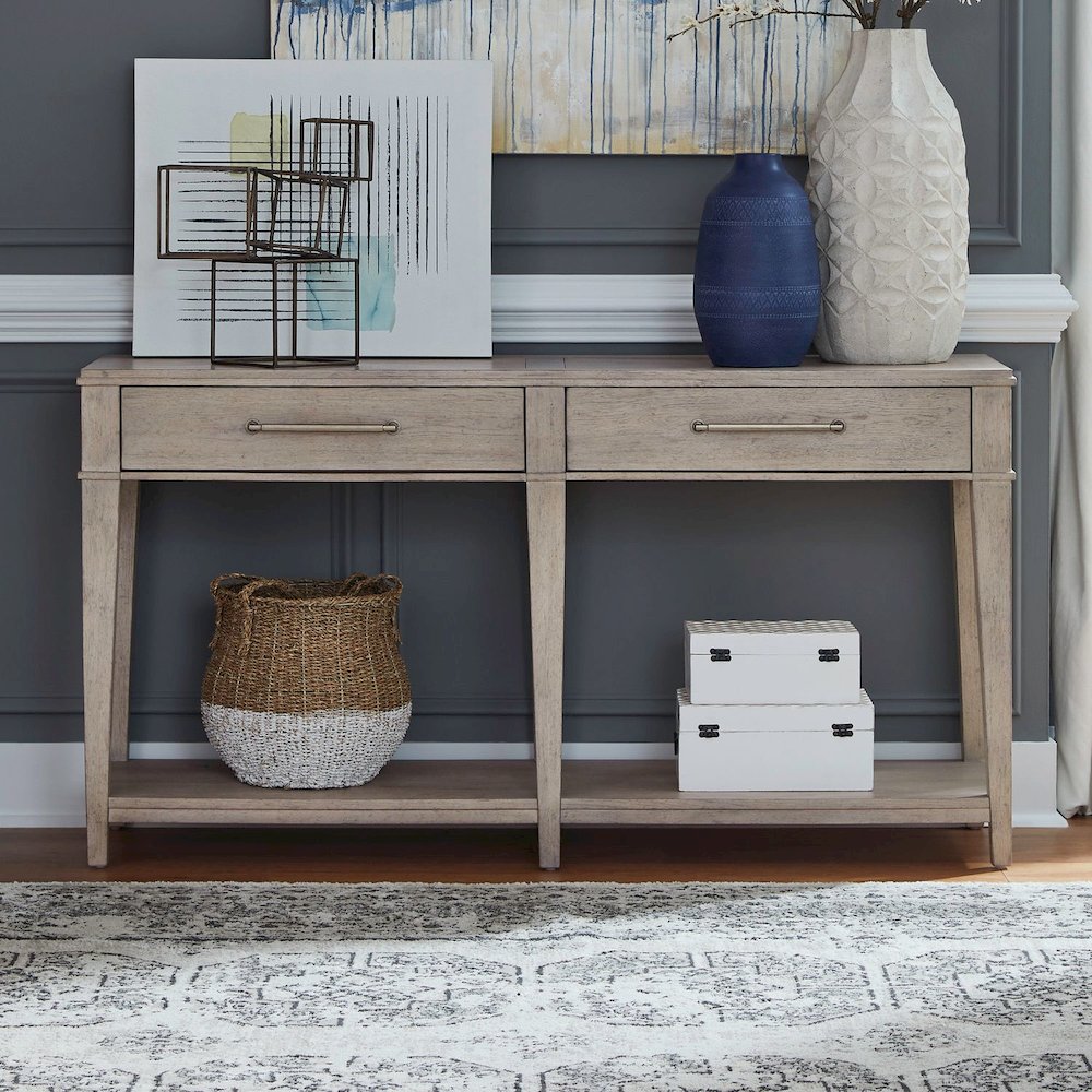 Sofa Table for Living Room Storage Traditional - Sanctuary White Oak Wood