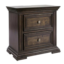 Brown Nightstand with Two Drawers and Charging Station for Bedroom Storage