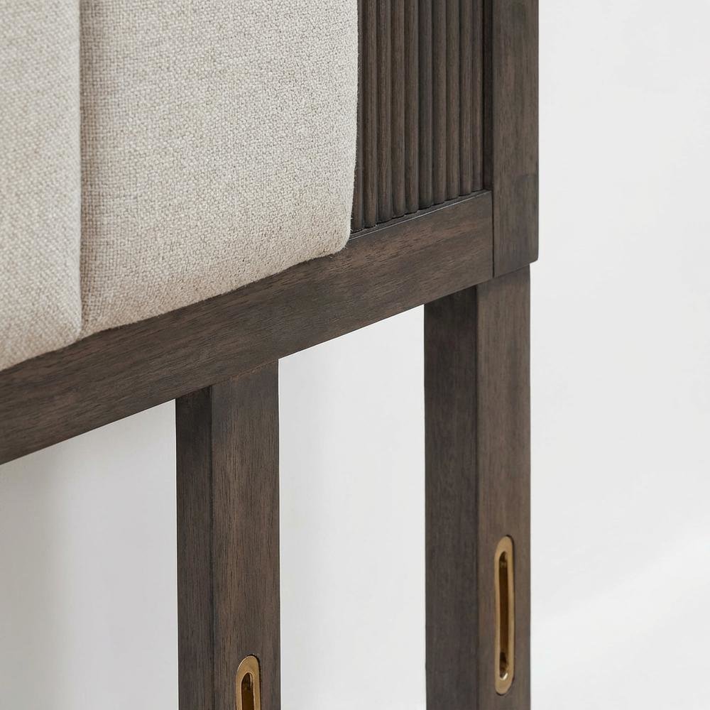 Upholstered Caffe Headboard with Modern Panel Design and Mounting Hardware