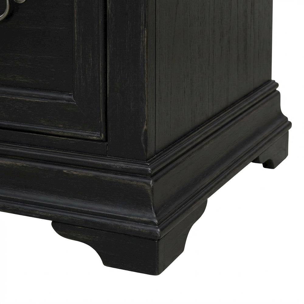 Aged Charcoal Credenza Desk With Distressed Finish And Birch Top For Home Office