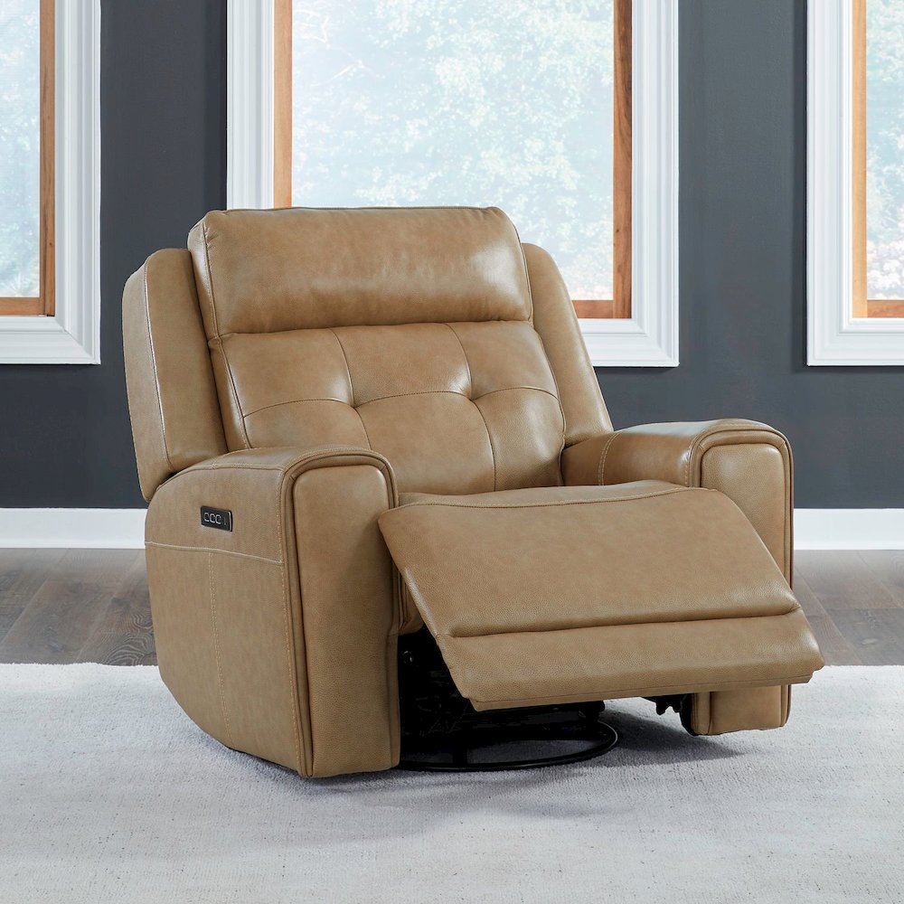 Carrington Triple Power Recliner Living Room Chair - York Sand Brown Leather