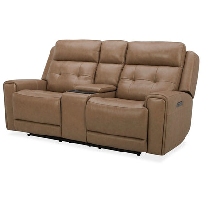 Carrington Triple Power Reclining Loveseat with Console - York Sand Leather
