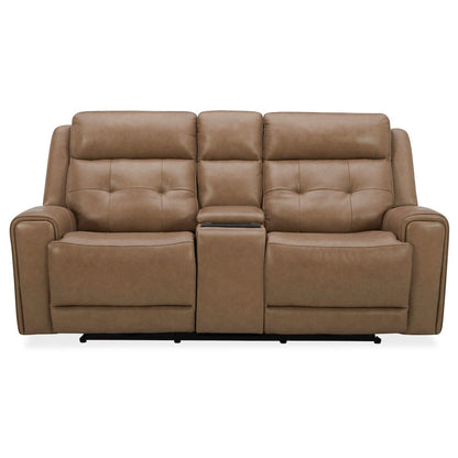 Carrington Triple Power Reclining Loveseat with Console - York Sand Leather