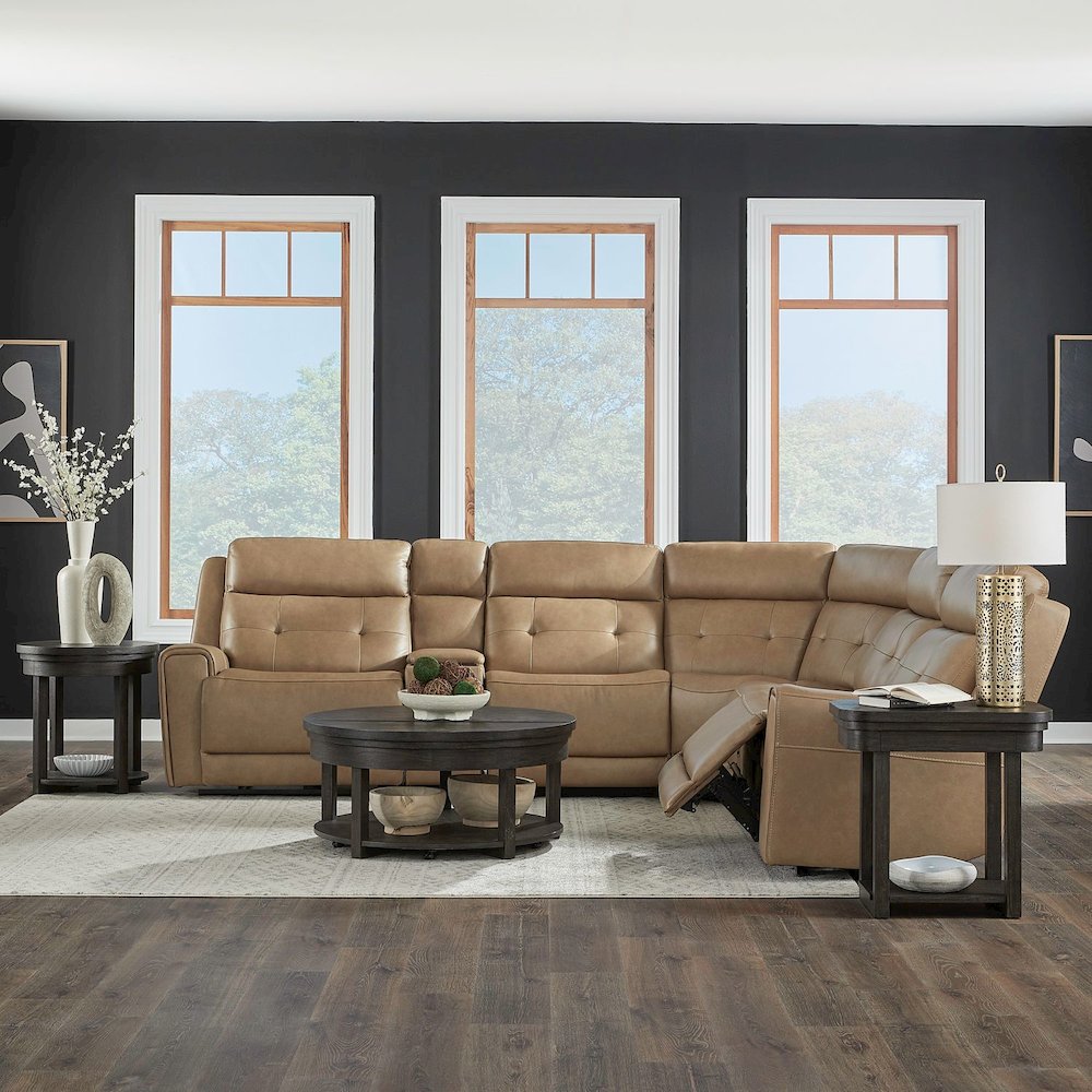 Carrington Power Reclining 6 Piece Sectional Sofa - York Sand Leather