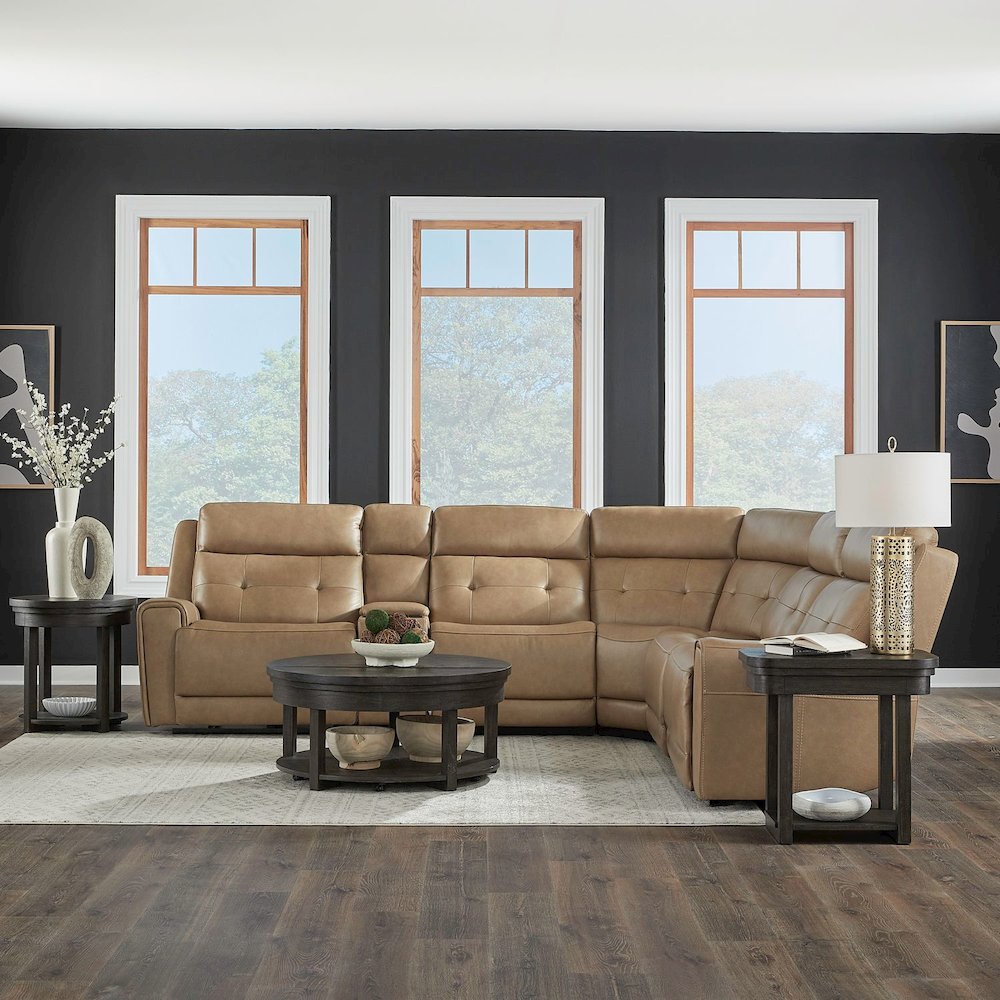 Carrington Power Reclining 6 Piece Sectional Sofa - York Sand Leather