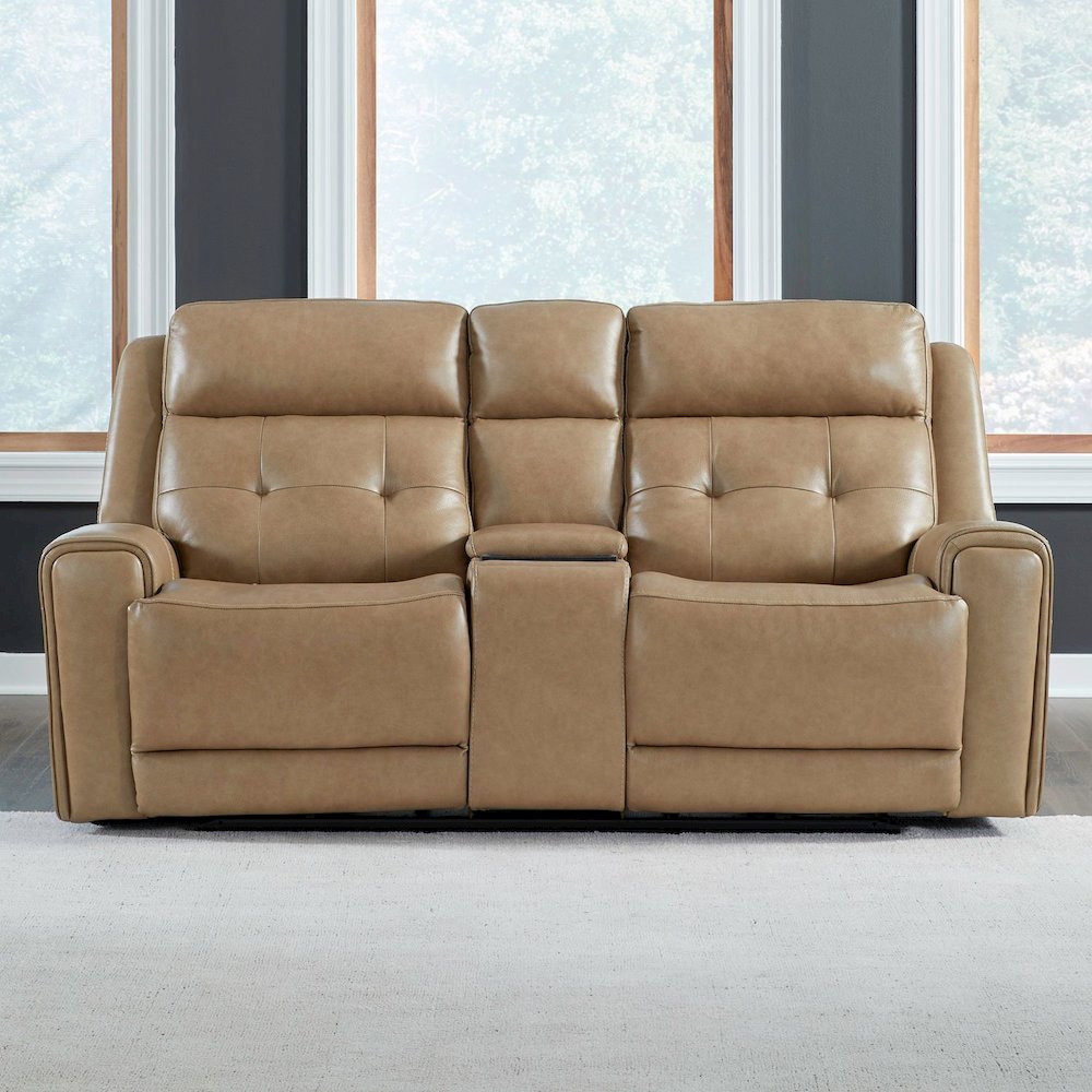 Carrington Power Recline Set with Sofa & Loveseat - York Sand Leather