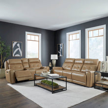 Carrington Power Recline Set with Sofa & Loveseat - York Sand Leather