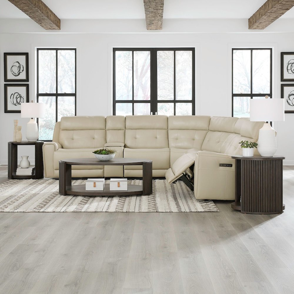 Carrington Power Reclining 6 Piece Sectional Sofa - Baja Stone Leather
