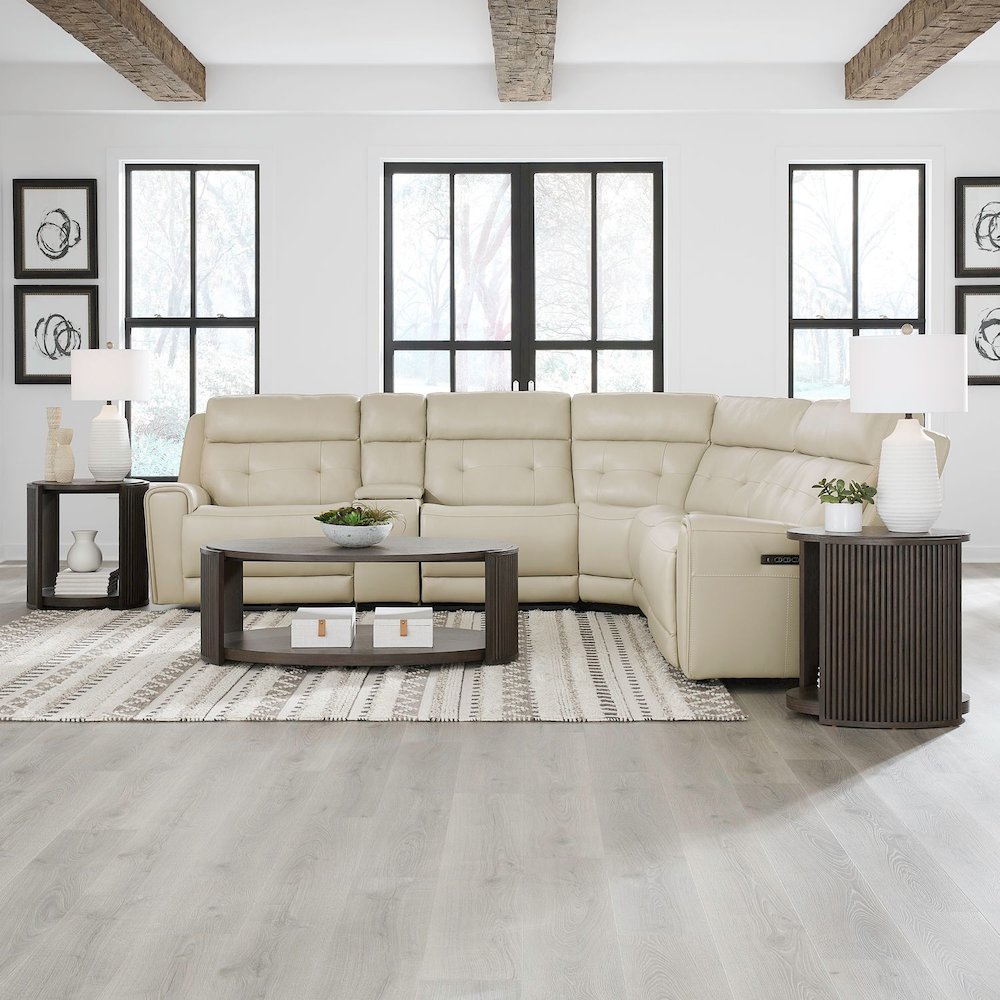 Carrington Power Reclining 6 Piece Sectional Sofa - Baja Stone Leather