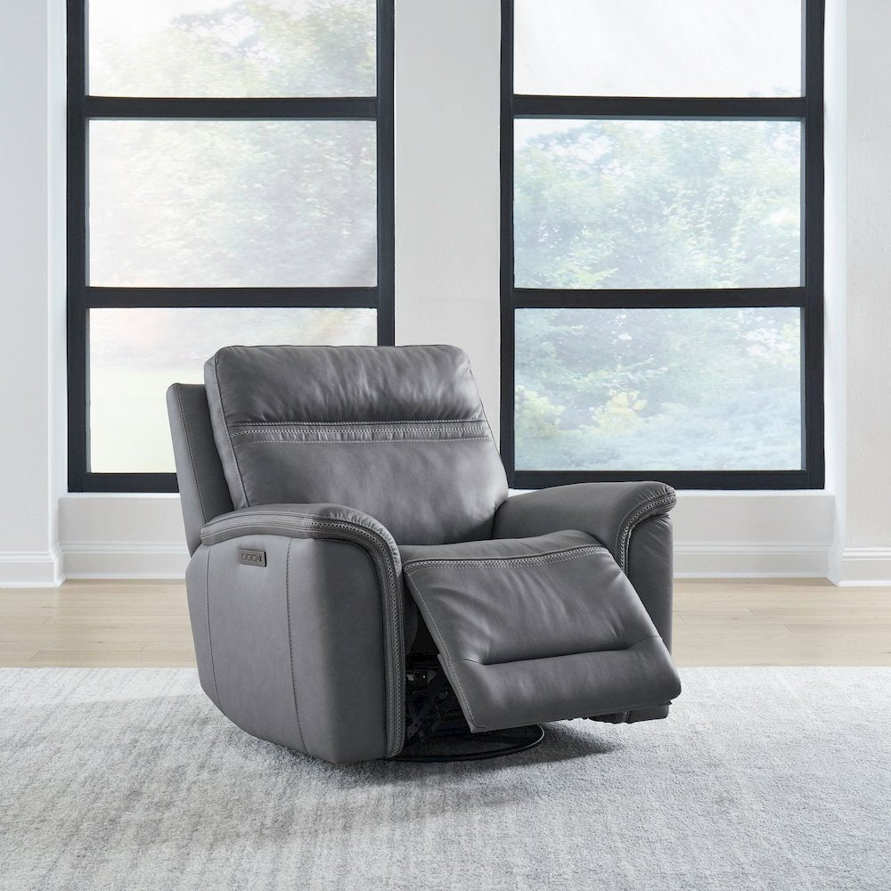 Cooper Triple Power Recliner Living Room Chair - Blue Gray Leather