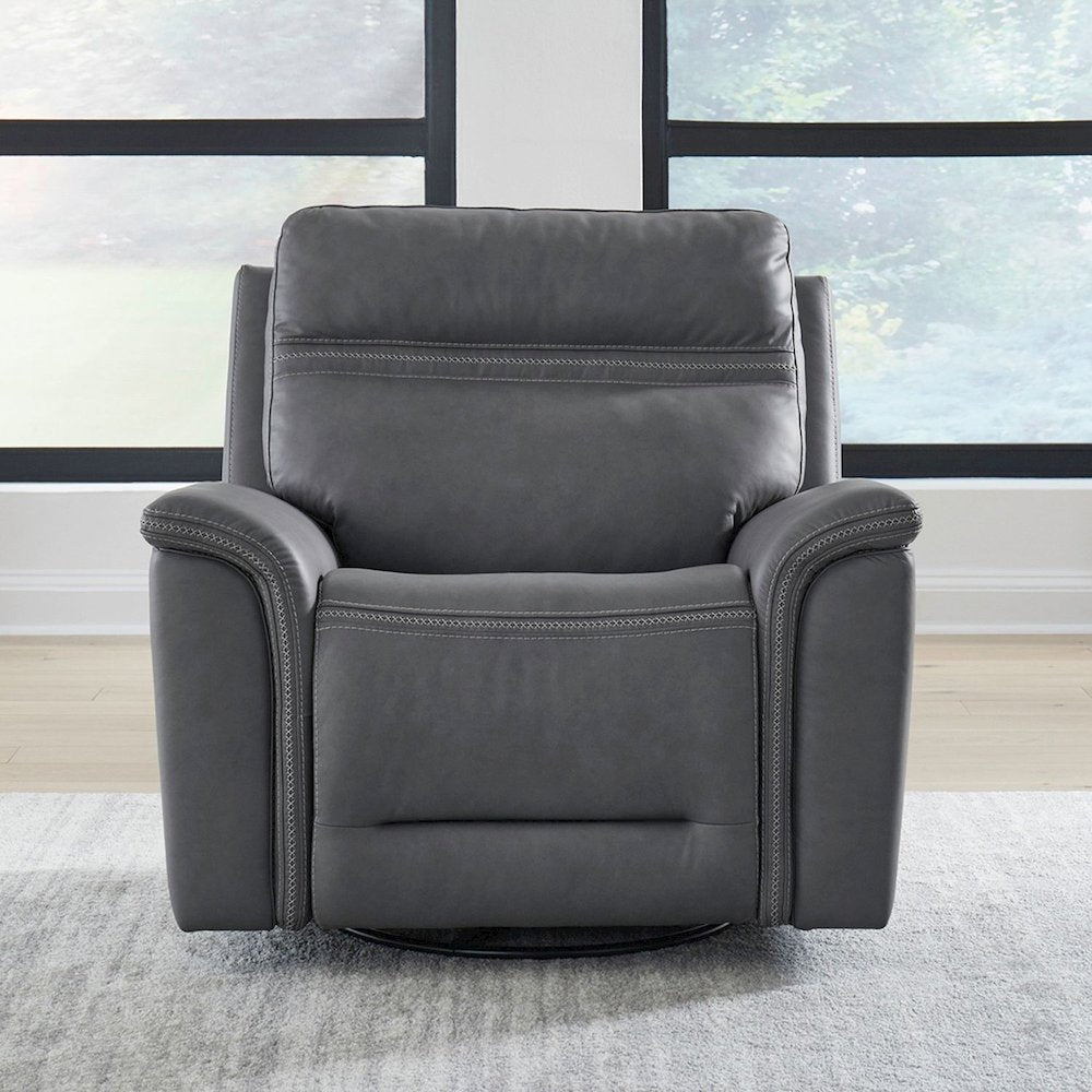 Cooper Triple Power Recliner Living Room Chair - Blue Gray Leather