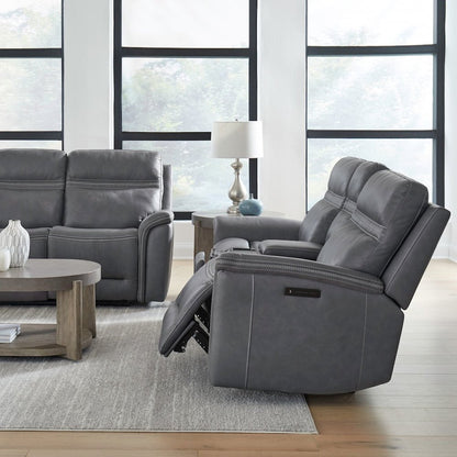 Cooper Triple Power Reclining Loveseat with Console - Blue Gray Leather