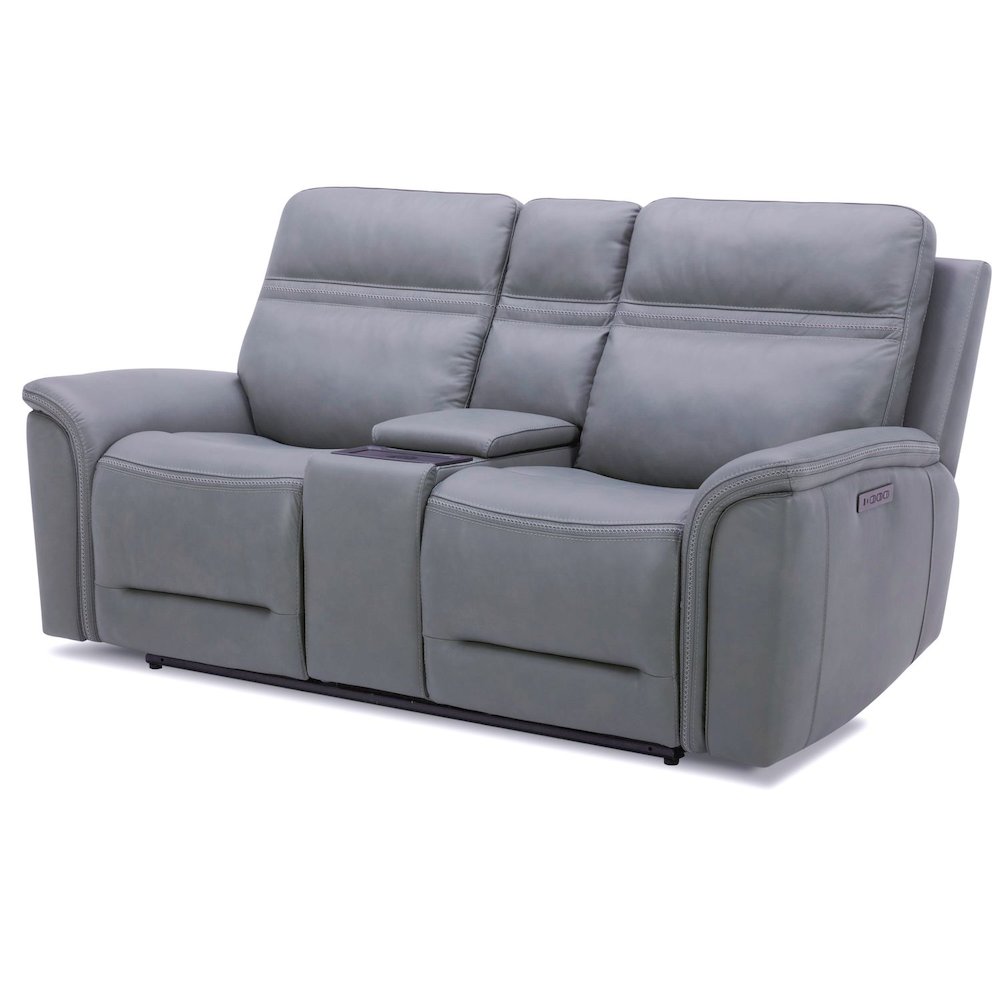 Cooper Triple Power Reclining Loveseat with Console - Blue Gray Leather
