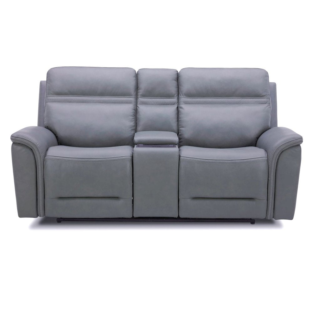 Cooper Triple Power Reclining Loveseat with Console - Blue Gray Leather