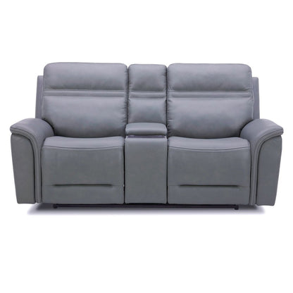 Cooper Triple Power Reclining Loveseat with Console - Blue Gray Leather