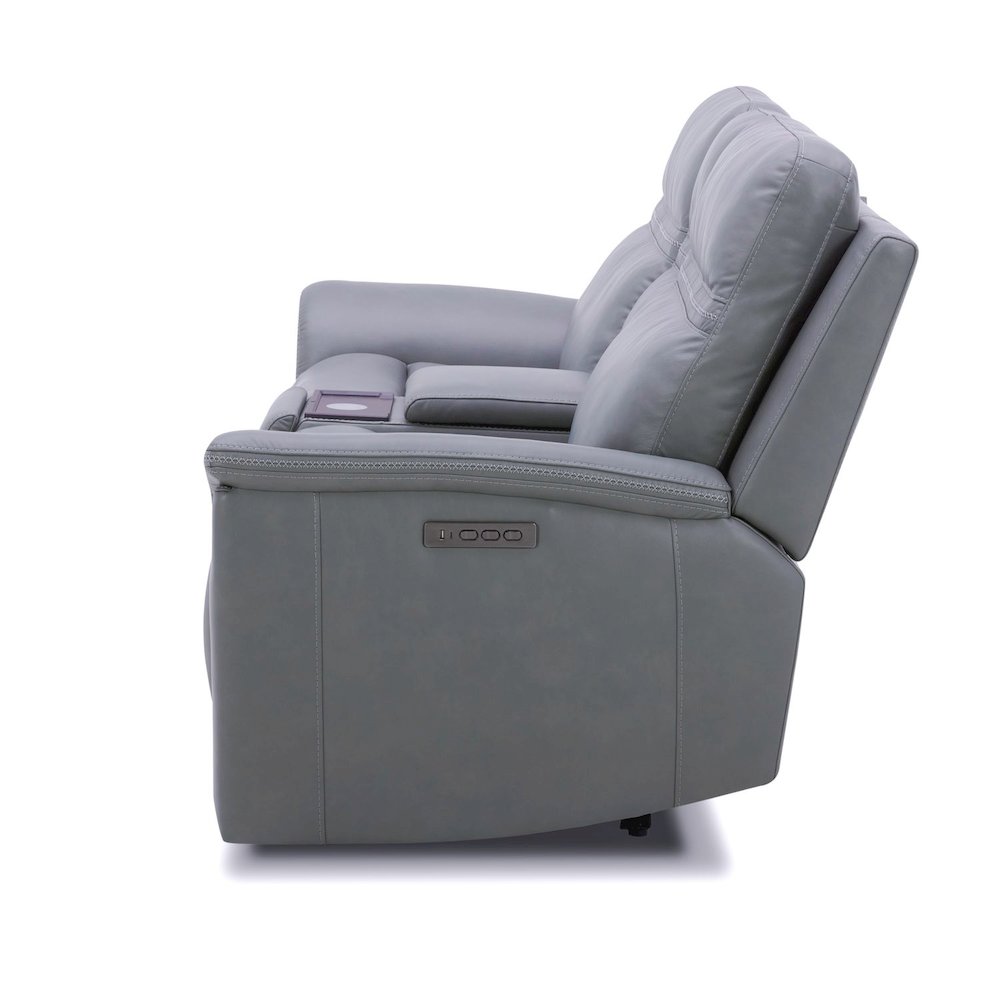 Cooper Triple Power Reclining Loveseat with Console - Blue Gray Leather