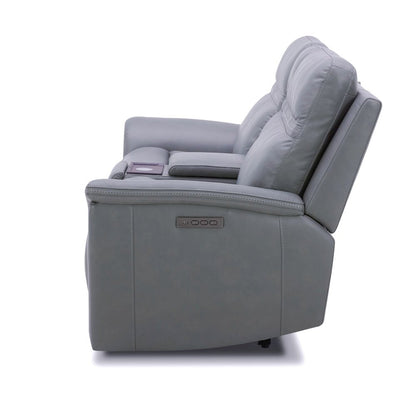 Cooper Triple Power Reclining Loveseat with Console - Blue Gray Leather