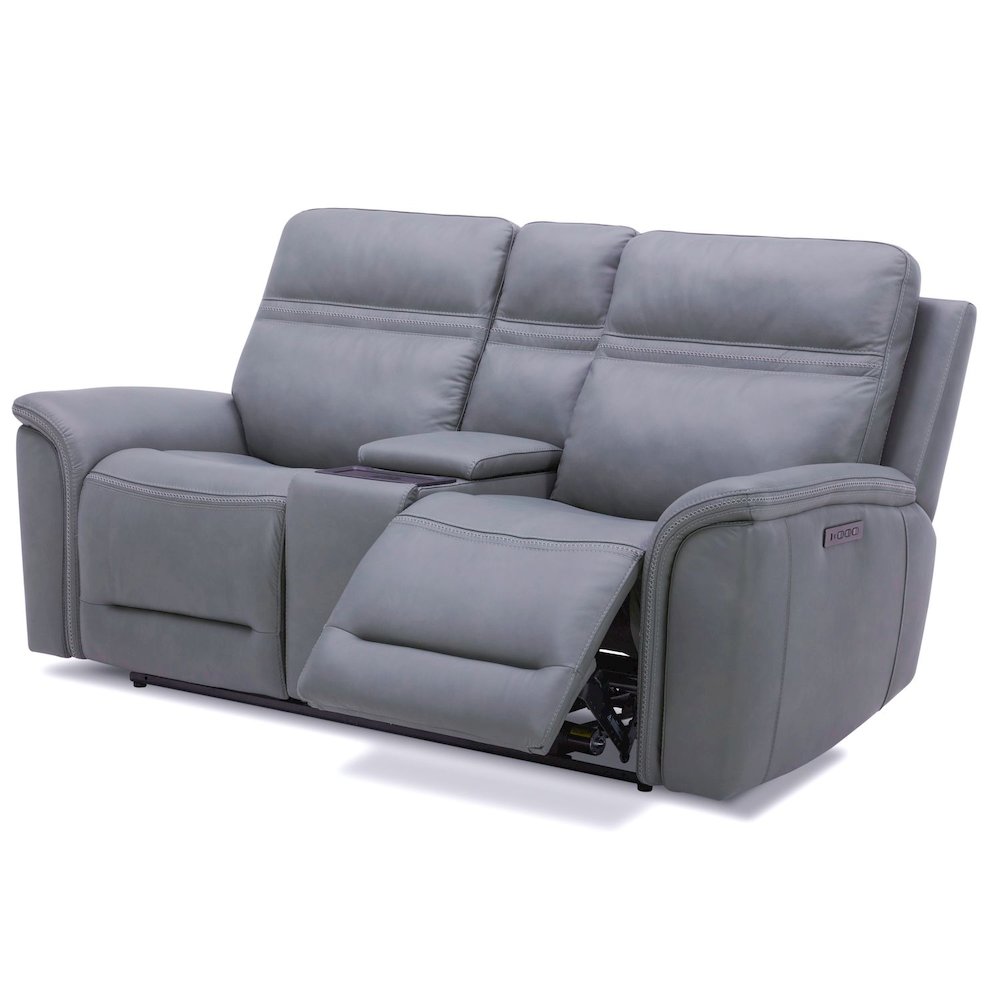 Cooper Triple Power Reclining Loveseat with Console - Blue Gray Leather