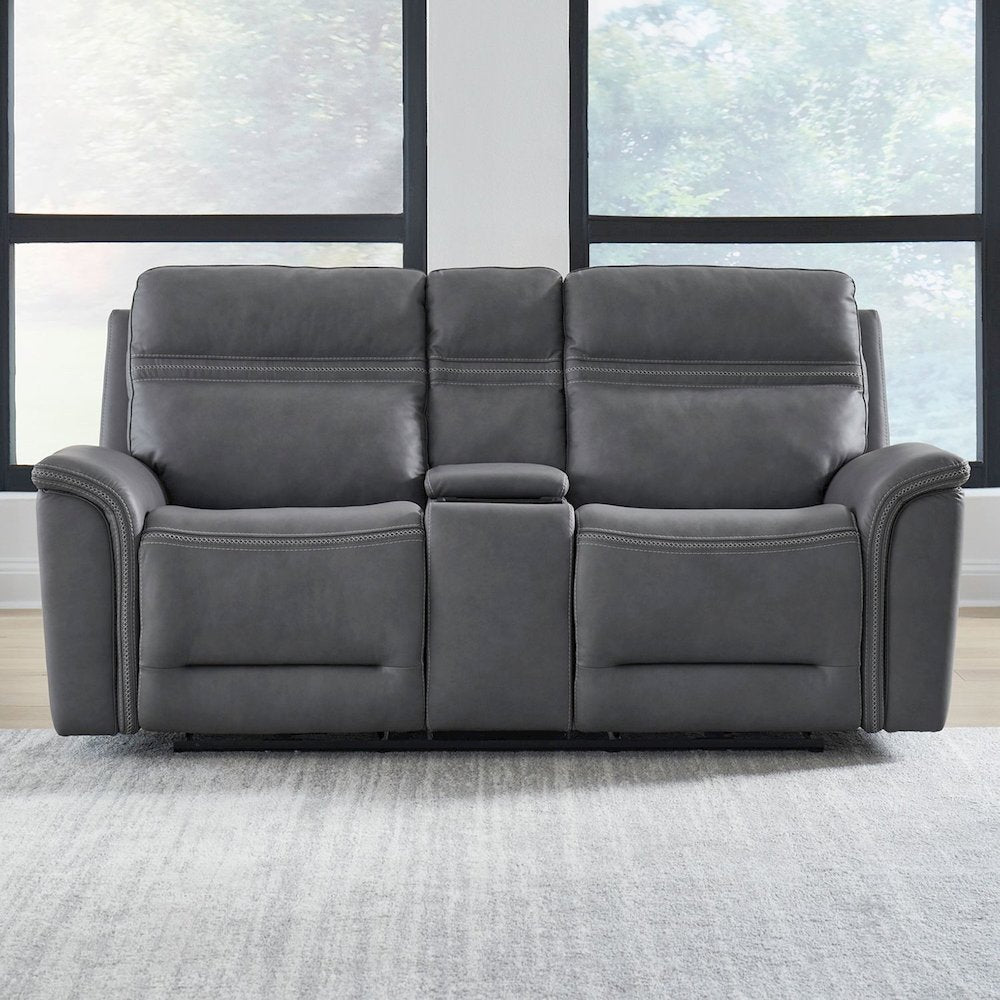 Cooper Triple Power Reclining Loveseat with Console - Blue Gray Leather