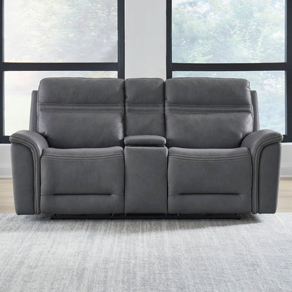 Cooper Triple Power Reclining Loveseat with Console - Blue Gray Leather
