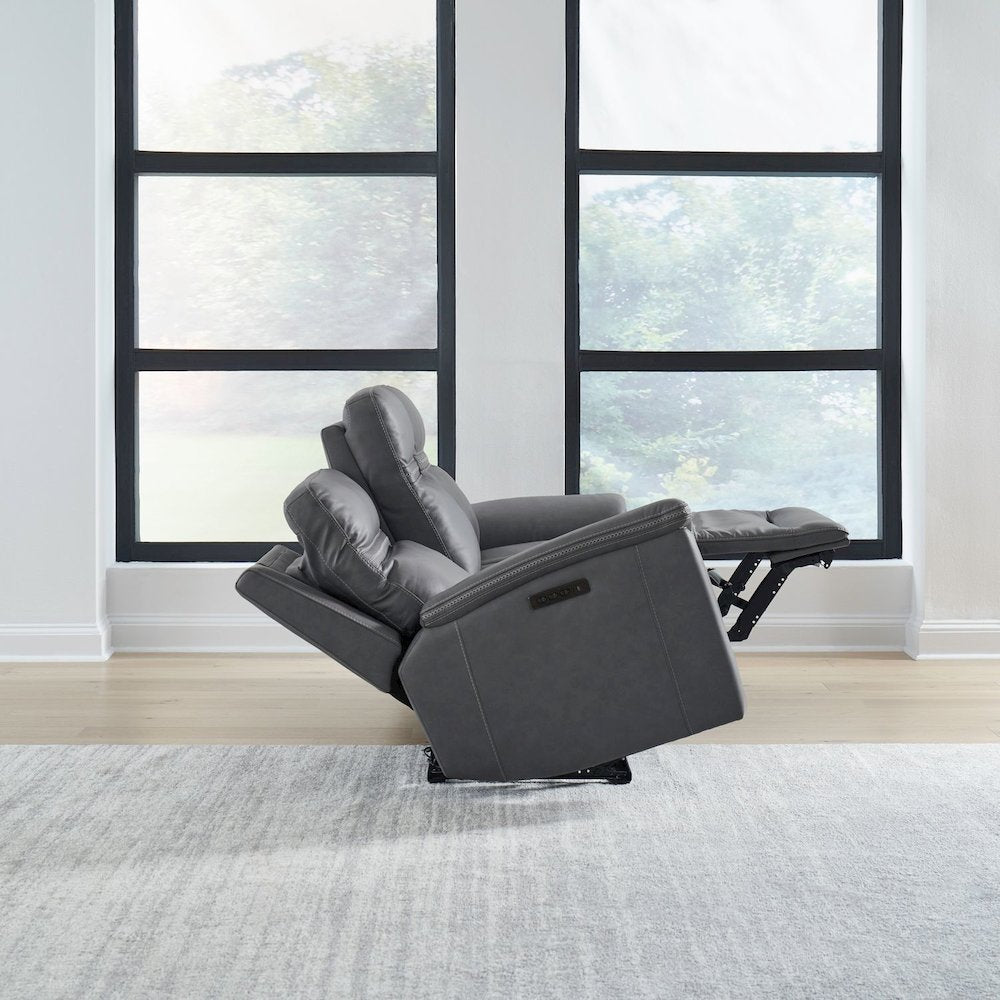 Cooper Triple Power Reclining Sofa with USB Charging Ports - Blue Gray Leather
