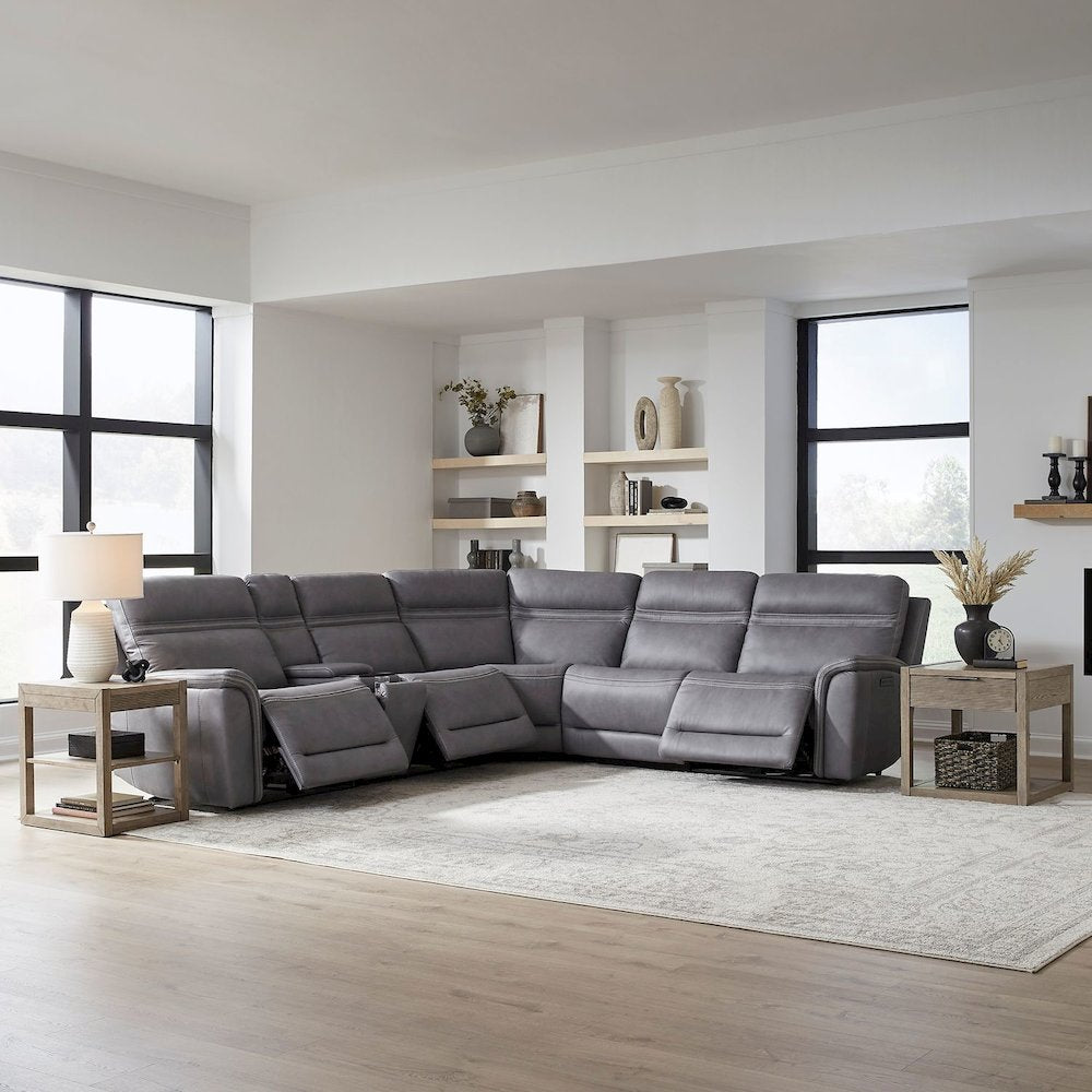 Cooper Power Reclining 6 Piece Sectional Sofa - Blue Gray Leather