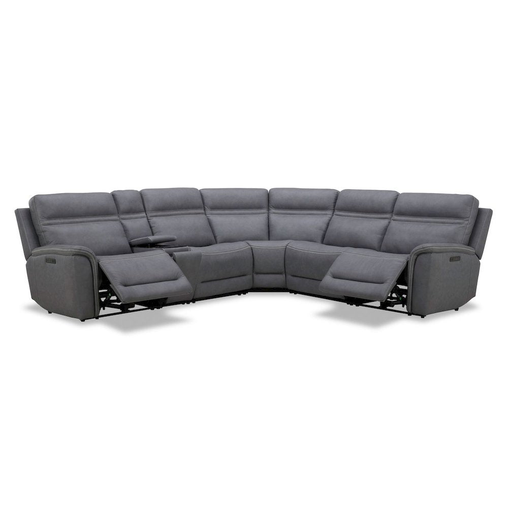 Cooper Power Reclining 6 Piece Sectional Sofa - Blue Gray Leather