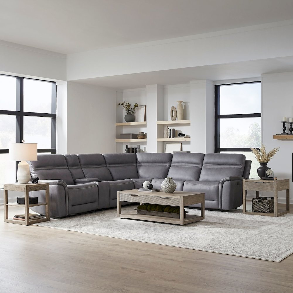 Cooper Power Reclining 6 Piece Sectional Sofa - Blue Gray Leather