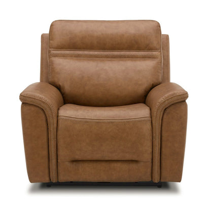 Cooper Swivel Glide Power Recliner, Power Headrest, Lumbar in Camel Leather