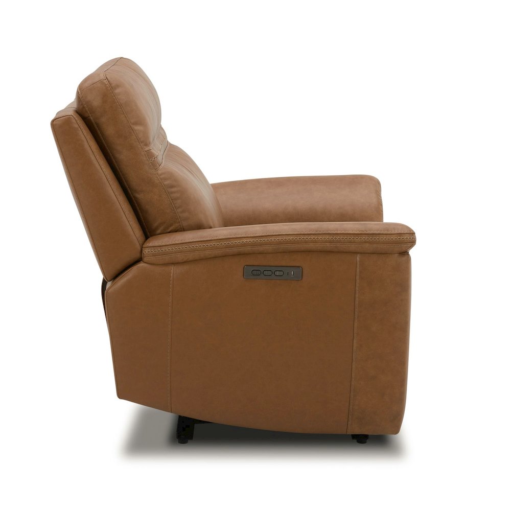 Cooper Swivel Glide Power Recliner, Power Headrest, Lumbar in Camel Leather