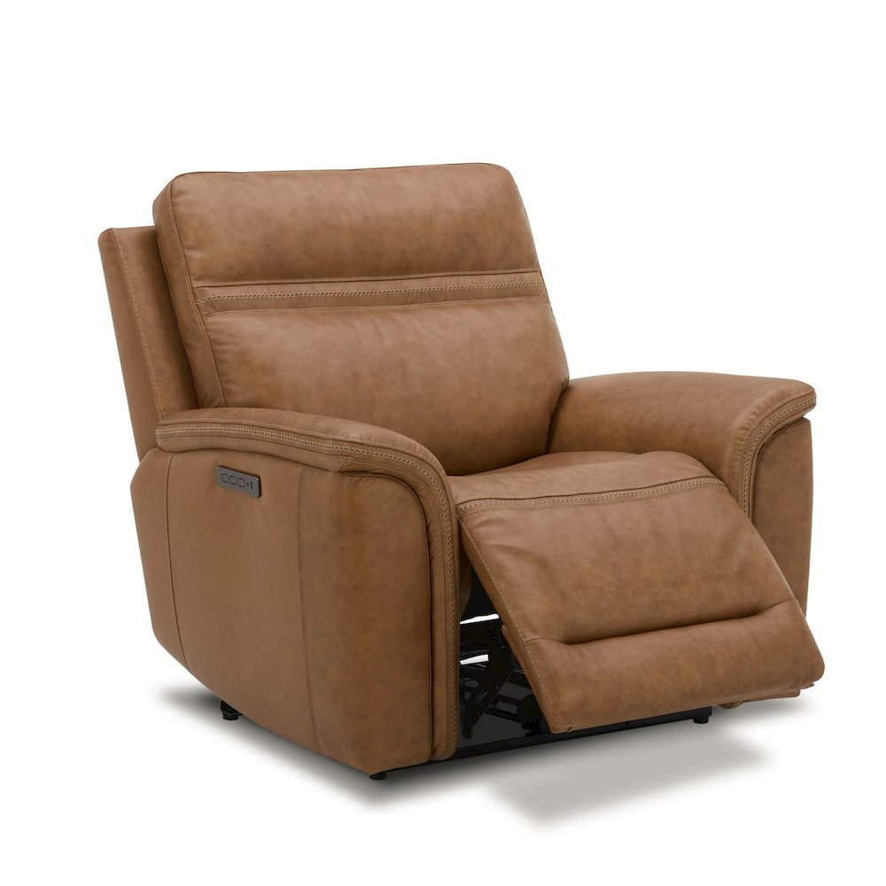 Cooper Swivel Glide Power Recliner, Power Headrest, Lumbar in Camel Leather