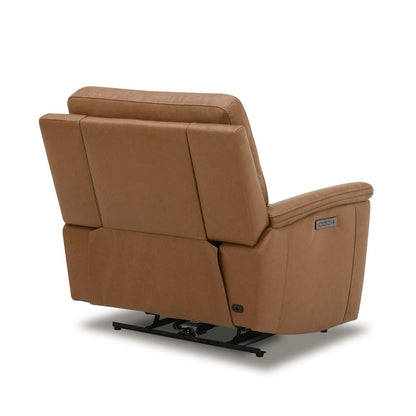 Cooper Swivel Glide Power Recliner, Power Headrest, Lumbar in Camel Leather