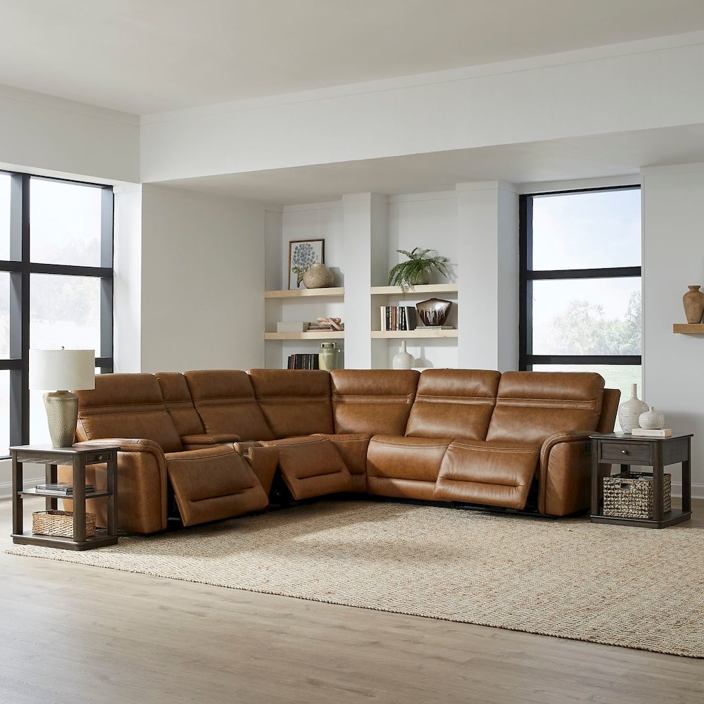 Cooper Power Reclining 6 Piece Sectional Sofa - Camel Brown Leather