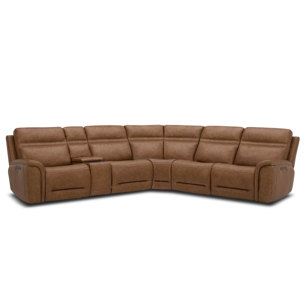 Cooper Power Reclining 6 Piece Sectional Sofa - Camel Brown Leather