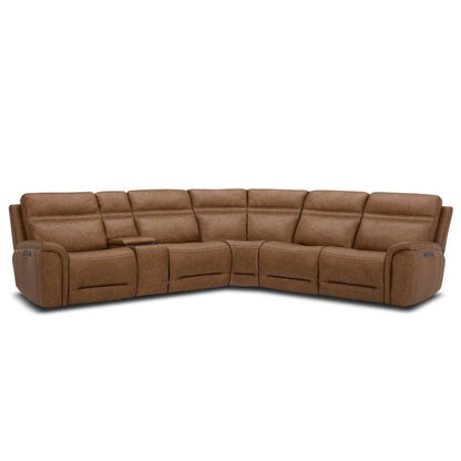Cooper Power Reclining 6 Piece Sectional Sofa - Camel Brown Leather