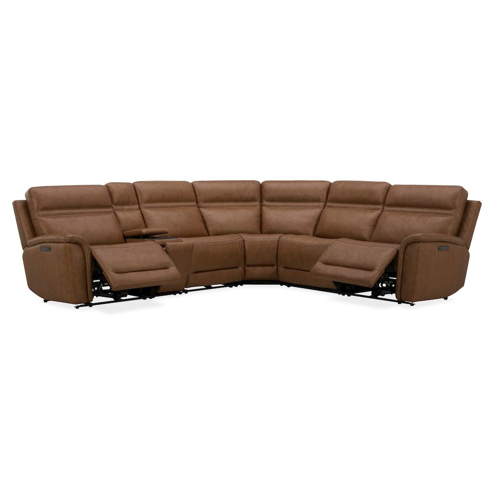 Cooper Power Reclining 6 Piece Sectional Sofa - Camel Brown Leather
