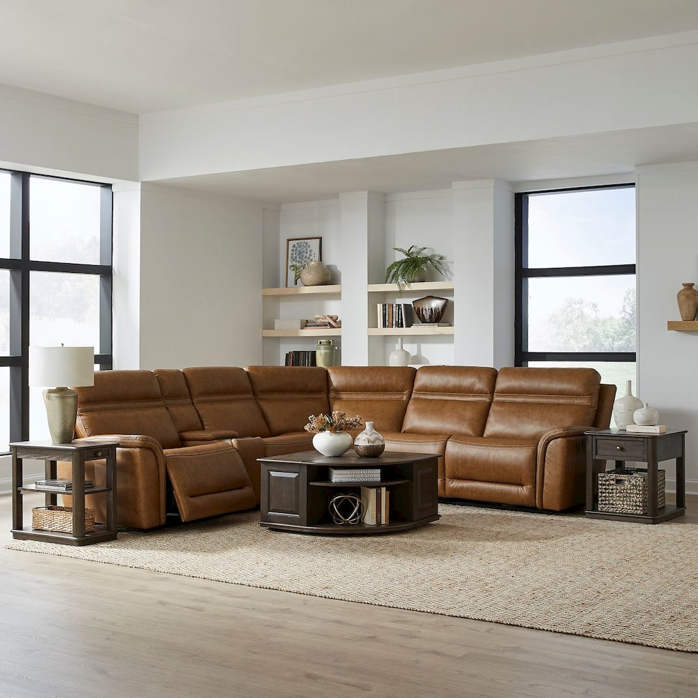 Cooper Power Reclining 6 Piece Sectional Sofa - Camel Brown Leather
